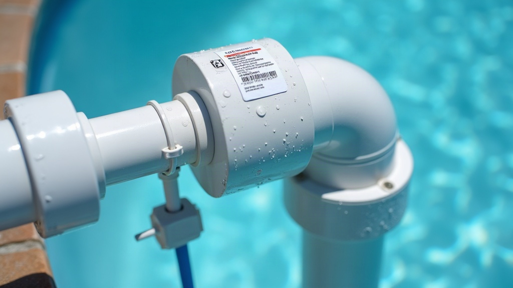 A saltwater pool chlorinator cell connected to piping at an equipment pad, showing how the device generates chlorine