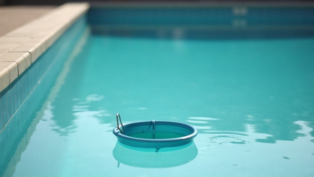 Bucket test floating in a pool used to compare evaporation vs real leak water loss
