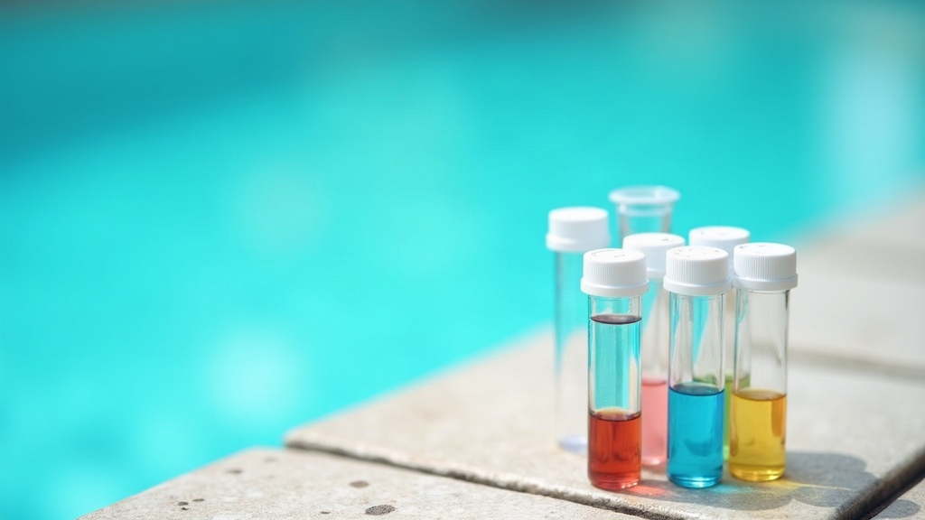 Test kit vials measuring free combined and total chlorine in pool water