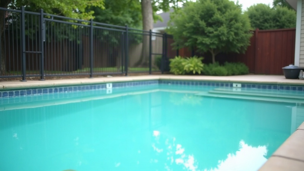 Fenced backyard pool showing layered safety measures for a house with young children