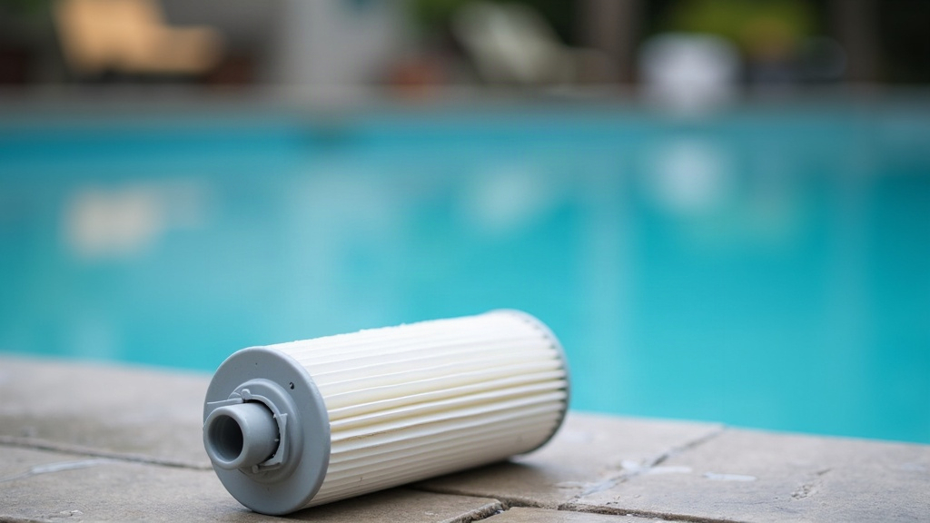 Pleated cartridge filter element removed from its housing for cleaning