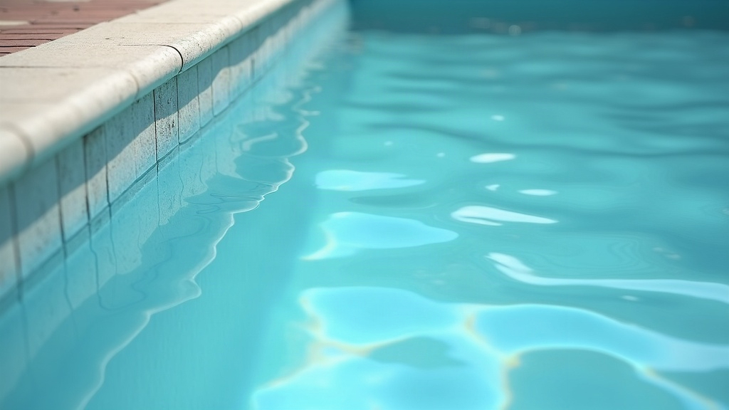 Tiled waterline edge on a concrete pool showing textured plaster surface