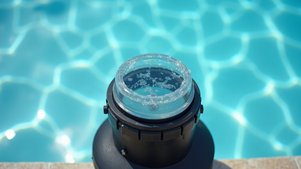 Pool pump housing with clear lid showing water level, illustrating what causes a pool pump to lose prime