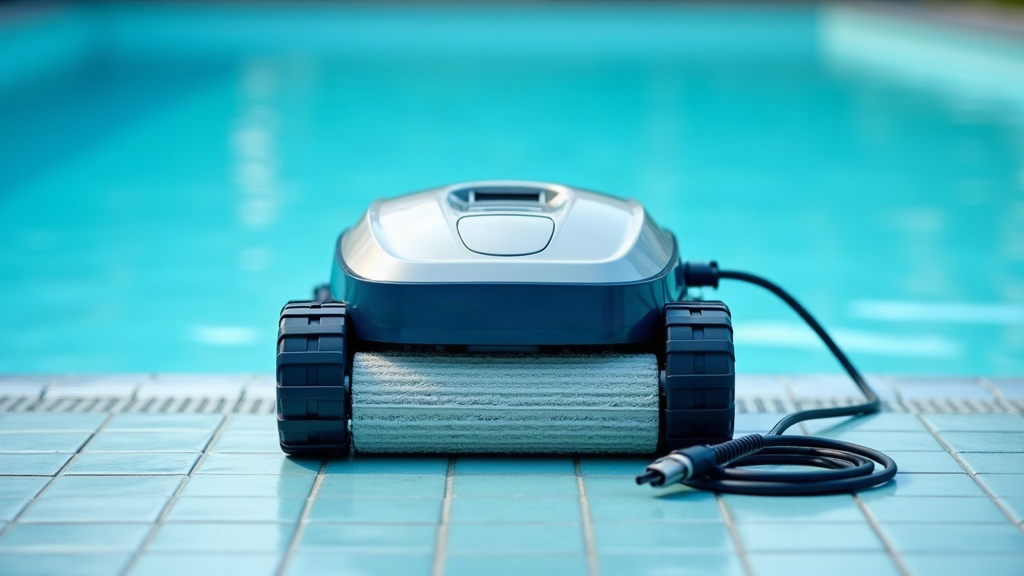 Close-up view of a robotic pool cleaner's brush rollers used for scrubbing pool surfaces