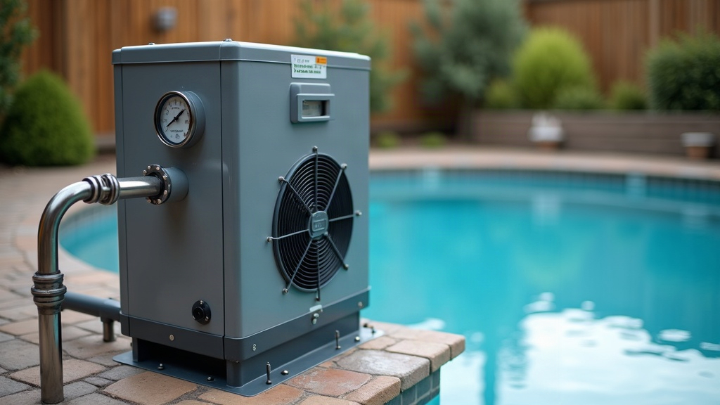 Pool heater unit on an equipment pad, illustrating what a pool heater does to running costs