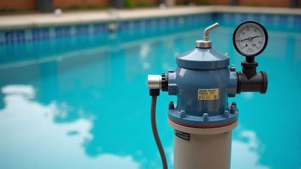 Multiport valve on a sand filter set to backwash, showing what backwashing a filter does to clear trapped debris