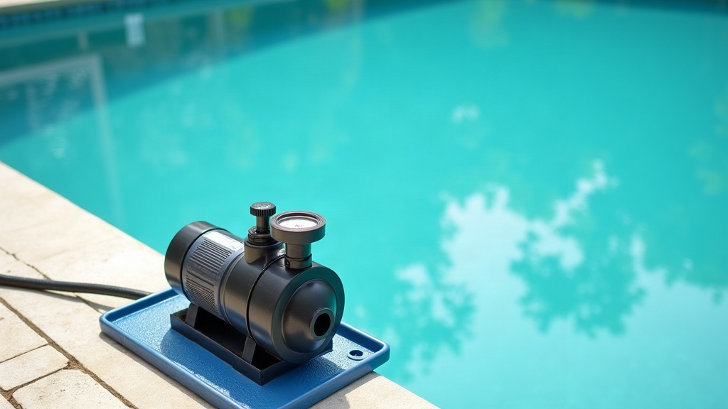 Pool equipment pad and test kit representing what weekly pool maintenance actually takes