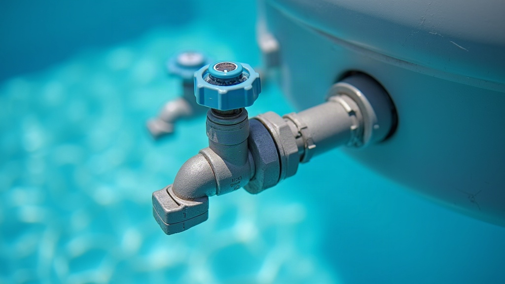 Close-up of valves and pressure gauge on a pool equipment pad
