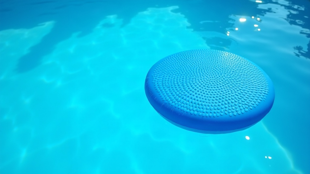 A bubble-textured solar cover floating on a swimming pool, showing how it sits directly on the water