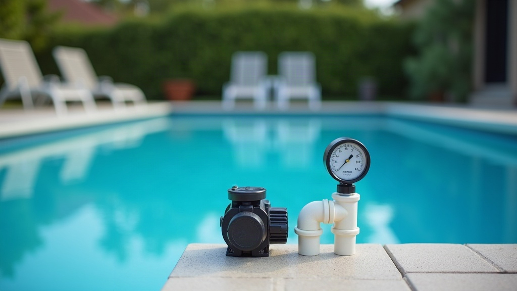 Pool equipment pad showing a variable speed pump connected to filter and pipework