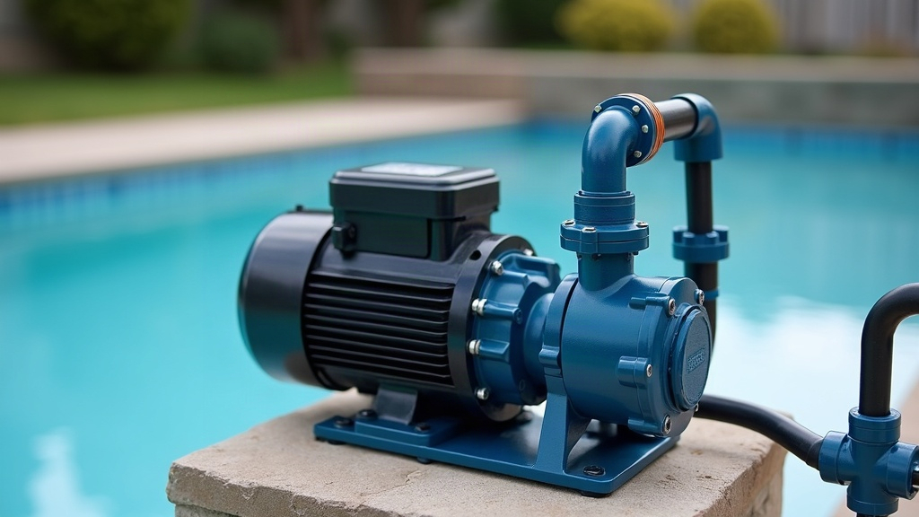 Variable speed pool pump with digital control panel installed on a pool equipment pad