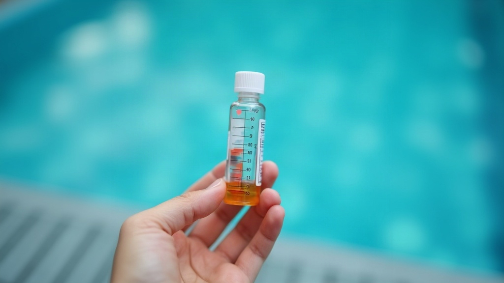 Testing pool water pH using a liquid test kit color reaction near the waterline