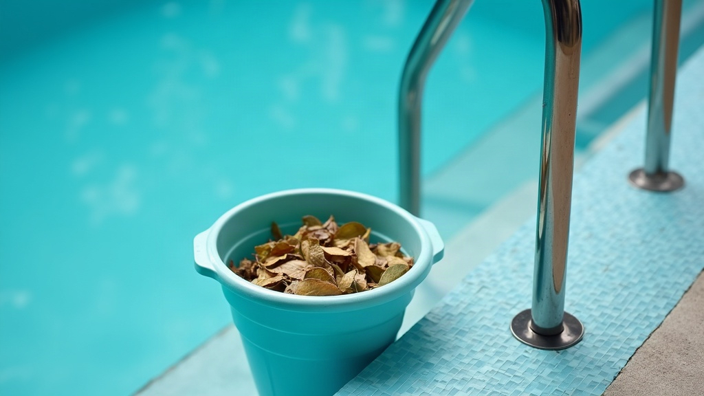 Leaf debris in a pool skimmer basket, a common source of phosphate in pool water