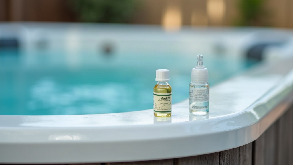 Water test kit beside a hot tub, used to judge when hot tub water needs changing