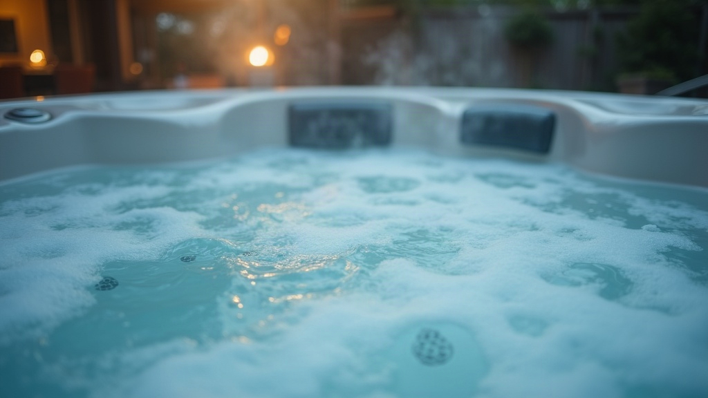 Steaming hot tub water surface showing jets, illustrating why hot tubs need more frequent water changes