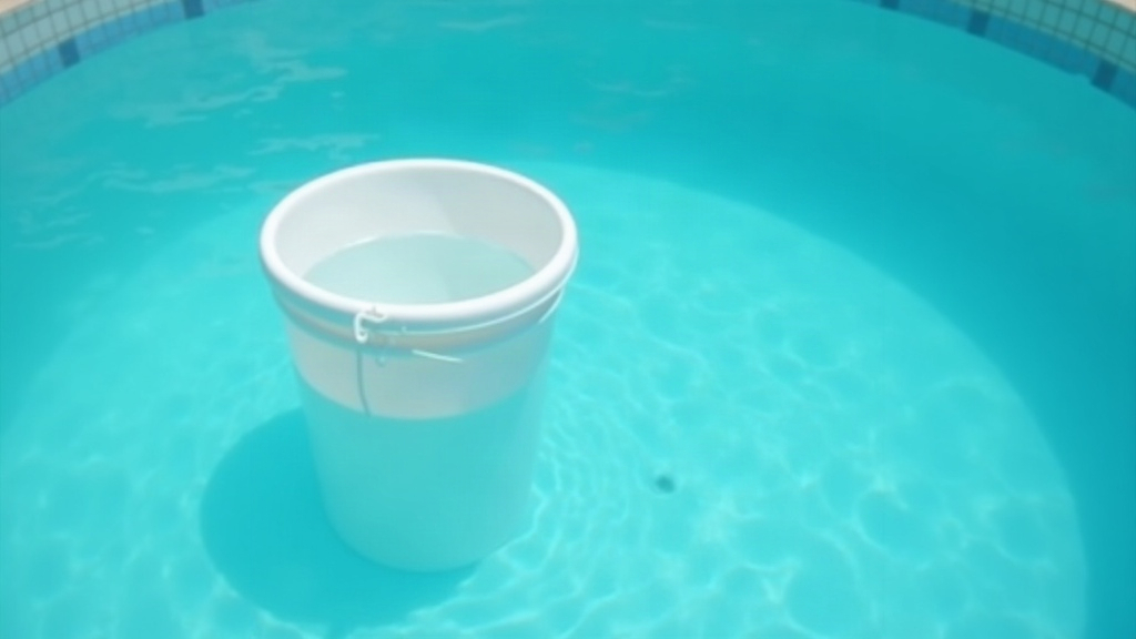 A bucket test set up in a pool to compare water loss from evaporation against the pool's actual water level