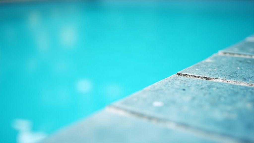 Waterline ring buildup along pool tile just above the water surface