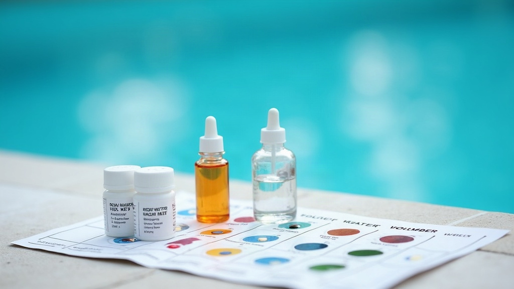 Pool water test kit used to check calcium hardness levels before adjusting pool chemistry