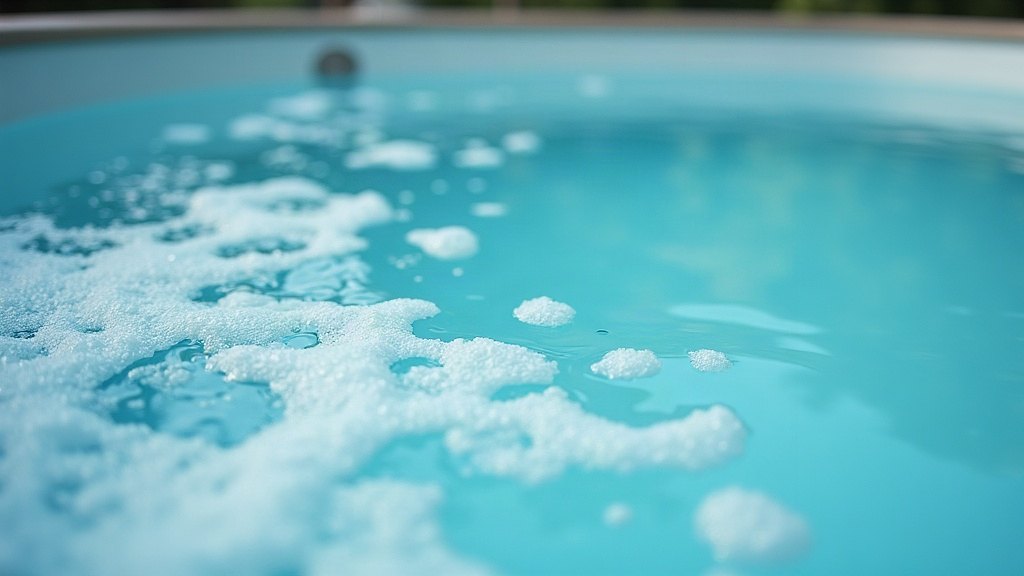 Foamy hot tub water pooling along the edge of the spa near the jets