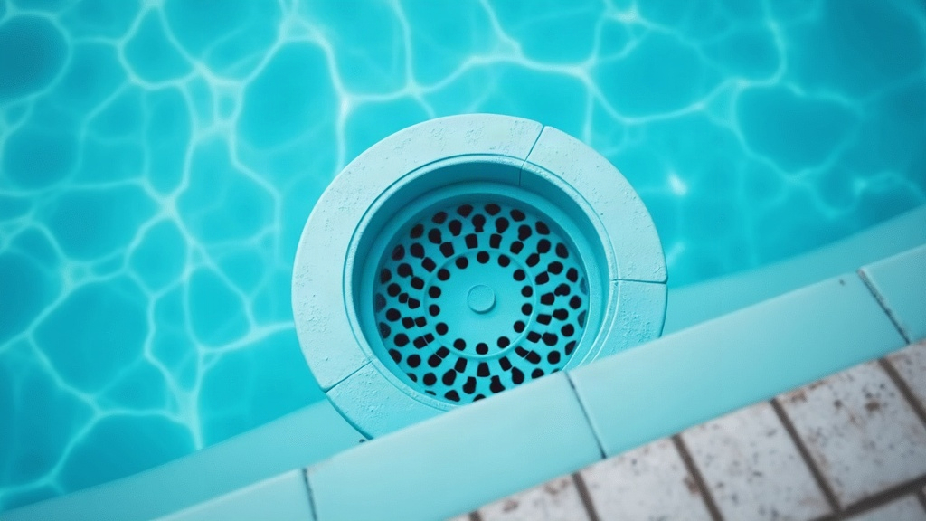 Skimmer basket and tiled pool edge showing water clarity related to chlorine smell when chlorine is low
