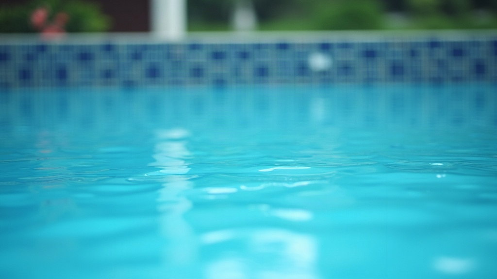 Rain falling on a swimming pool surface, illustrating why rain changes pool water chemistry