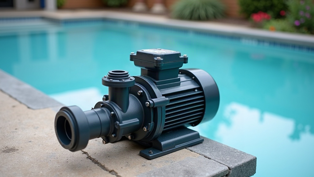 Variable speed pool pump motor connected to plumbing, illustrating how a pool pump uses energy