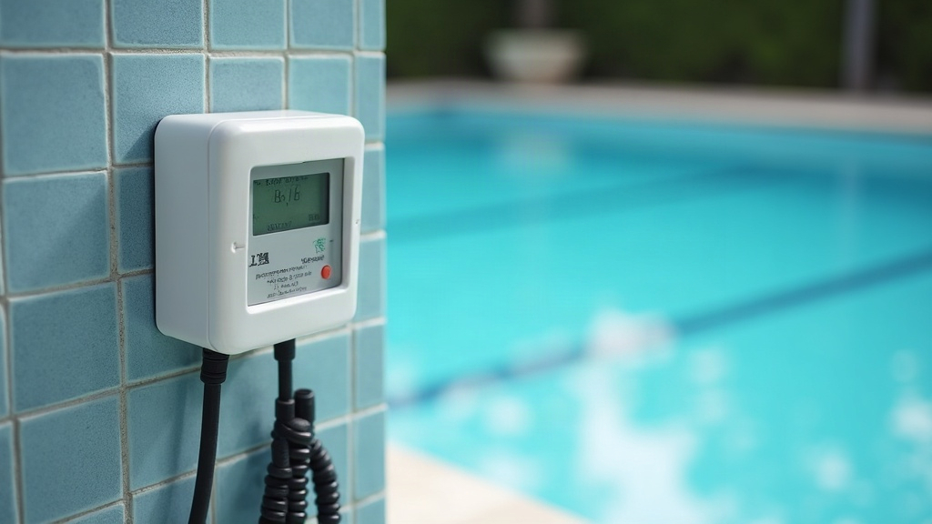 Pool alarm mounted poolside, representing one layer while supervision still matters most
