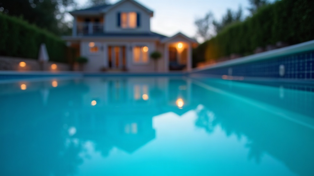 Calm pool water surface at dusk illustrating why supervision still matters most for pool safety