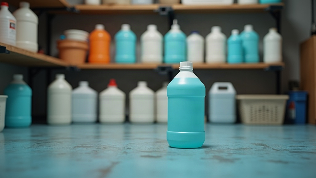 Separated pool chemical containers stored apart, illustrating why pool chemicals should never be mixed