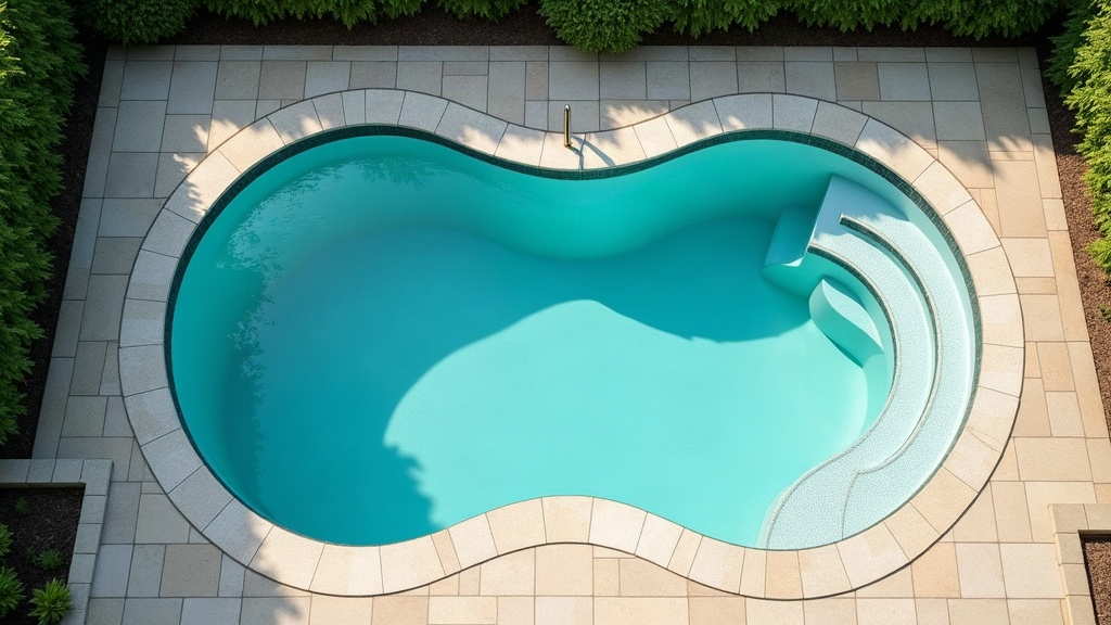 Overhead view of a compact plunge pool showing its small footprint compared to a lap pool